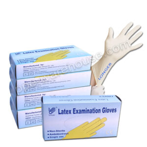 5 X Boxes Latex Gloves Long Cuff Powder Free Cream